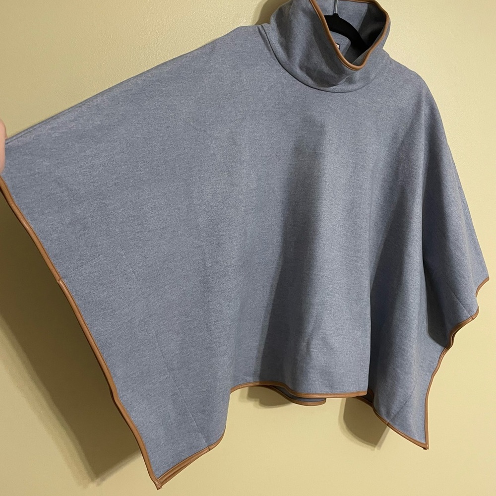 Tuckernuck Slate Blue Leather Trim Funnel Piper Poncho - Picture 3 of 6